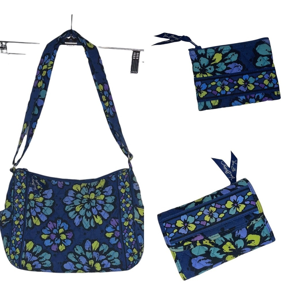VERA BRADLEY RETIRED Indigo Pop Crossbody, Wallet & Coin Purse Bundle
